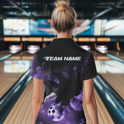 Custom Purple Flame Eagle Womens Bowling Quarter-Zip Shirts, Bowling Team Shirt With Name IPHW8448