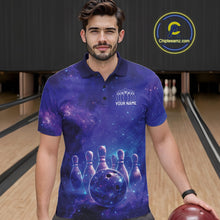 Load image into Gallery viewer, Custom Purple And Blue Galaxy Bowling Team Shirts For Men, Sparkling Sky Bowling Jerseys IPHW10530