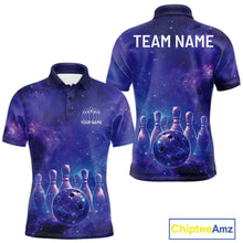 Load image into Gallery viewer, Custom Purple And Blue Galaxy Bowling Team Shirts For Men, Sparkling Sky Bowling Jerseys IPHW10530