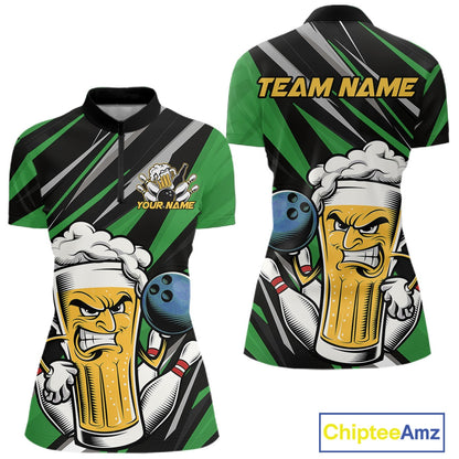Custom Funny Green Bowling Jerseys Bowling And Beer Women Shirts, Bowling Jerseys IPHW10534