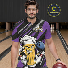 Load image into Gallery viewer, Custom Funny Purple Bowling Jerseys Bowling And Beer Men Polo Shirts, Bowling Jerseys IPHW10535