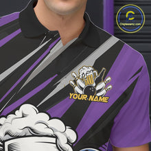 Load image into Gallery viewer, Custom Funny Purple Bowling Jerseys Bowling And Beer Men Polo Shirts, Bowling Jerseys IPHW10535