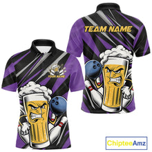 Load image into Gallery viewer, Custom Funny Purple Bowling Jerseys Bowling And Beer Men Polo Shirts, Bowling Jerseys IPHW10535