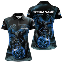 Load image into Gallery viewer, Black And Blue Custom Bowling Team Polo Shirts For Women, Dragon Bowling League Shirts IPHW8690