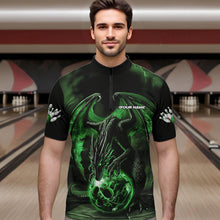 Load image into Gallery viewer, Black And Green Custom Bowling Team Quarter-Zip Shirts For Men, Dragon Bowling League Shirts IPHW8691