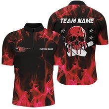 Load image into Gallery viewer, Custom Red Flame Skull Bowling Team Shirts, Bowling Polo/ Quarter-Zip Shirts For Men And Women IPHW6180