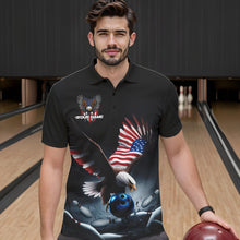Load image into Gallery viewer, Custom American Flag Eagle Bowling Team Men Polo Shirts, Patriotic US Bowling League Shirt IPHW8937