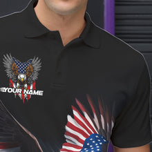 Load image into Gallery viewer, Custom American Flag Eagle Bowling Team Men Polo Shirts, Patriotic US Bowling League Shirt IPHW8937