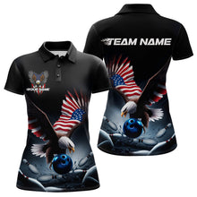 Load image into Gallery viewer, Custom American Flag Eagle Bowling Team Women Polo Shirt, Patriotic US Bowling League Shirt IPHW8937