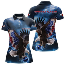 Load image into Gallery viewer, Custom Blue Lightning Patrotic Eagle Bowling Women Polo Shirt, US Flag Bowling Team Shirt IPHW8938