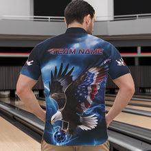 Load image into Gallery viewer, Custom Blue Lightning Patrotic Eagle Bowling Men Quarter-Zip Shirt, US Flag Bowling Team Shirt IPHW8938