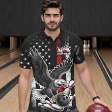 Load image into Gallery viewer, Custom Red Line American Flag Eagle Bowling Men Polo Shirt, Patriotic US Bowling Shirt IPHW8939