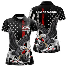 Load image into Gallery viewer, Custom Red Line American Flag Eagle Bowling Women Polo Shirt, Patriotic US Bowling Shirt IPHW8939
