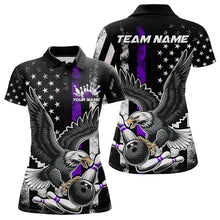 Load image into Gallery viewer, Custom Purple Line American Flag Eagle Bowling Women Polo Shirt, Patriotic US Bowling Shirt IPHW8940