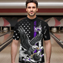 Load image into Gallery viewer, Custom Purple Line American Flag Eagle Bowling Men Quarter-Zip Shirt, Patriotic US Bowling Shirt IPHW8940