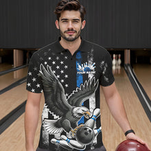 Load image into Gallery viewer, Custom Blue Line American Flag Eagle Bowling Men Polo Shirt, Patriotic US Bowling Shirt IPHW8941