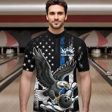 Load image into Gallery viewer, Custom Blue Line American Flag Eagle Bowling Men Quarter-Zip Shirt, Patriotic US Bowling Shirt IPHW8941