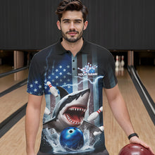 Load image into Gallery viewer, Custom American Flag Shark Bowling Men Polo Shirt, Patriotic Shark Bowling Jerseys IPHW8944