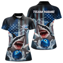 Load image into Gallery viewer, Custom American Flag Shark Bowling Women Polo Shirt, Patriotic Shark Bowling Jerseys IPHW8944