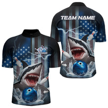 Load image into Gallery viewer, Custom American Flag Shark Bowling Men Quarter-Zip Shirt, Patriotic Shark Bowling Jerseys IPHW8944