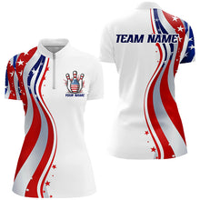 Load image into Gallery viewer, Personalized Patriotic Bowling Shirts For Women, Ameircan Flag Bowling Team Jersey Styles IPHW6670