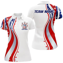 Load image into Gallery viewer, Personalized Patriotic Bowling Shirts For Women, Ameircan Flag Bowling Team Jersey Styles IPHW6670