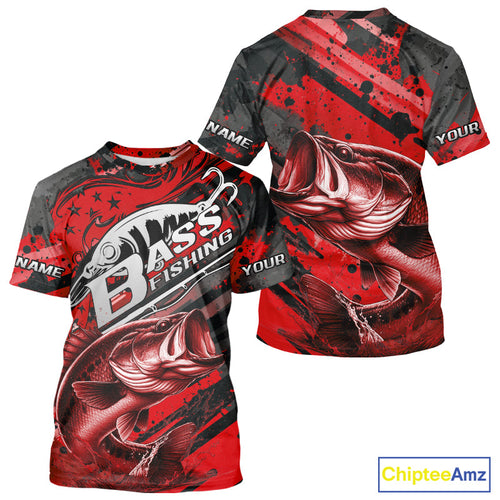 Custom Name Red Camo Bass Fishing Jerseys, Largemouth Bass Fishing T-Shirt IPHW9187