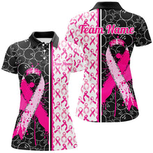 Load image into Gallery viewer, Black And Pink Custom Breast Cancer Awareness Pink Ribbon Bowling Shirts For Women IPHW7011