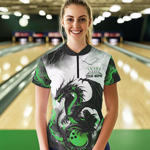 Load image into Gallery viewer, Black And Green Thunder Lightning Custom Dragon Bowling Women Quarter-Zip Shirts IPHW8696