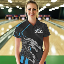 Load image into Gallery viewer, Custom Black And Blue Dragon Bowling Jerseys, Bowling Team Women Polo Shirts Bowlers Outfit IPHW8700