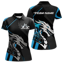 Load image into Gallery viewer, Custom Black And Blue Dragon Bowling Jerseys, Bowling Team Women Polo Shirts Bowlers Outfit IPHW8700
