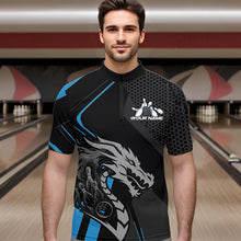 Load image into Gallery viewer, Custom Black And Blue Dragon Bowling Jerseys, Bowling Team Men Quarter-Zip Shirts Bowlers Outfit IPHW8700