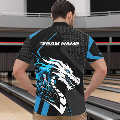 Custom Black And Blue Dragon Bowling Jerseys, Bowling Team Men Quarter-Zip Shirts Bowlers Outfit IPHW8700