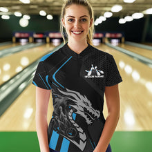 Load image into Gallery viewer, Custom Black And Blue Dragon Bowling Jerseys, Team Women Quarter-Zip Shirts Bowlers Outfit IPHW8700