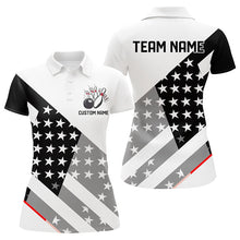 Load image into Gallery viewer, Custom Black And White American Flag Skull Bowling Shirts, Ladies Patriotic Bowling Jerseys IPHW6194