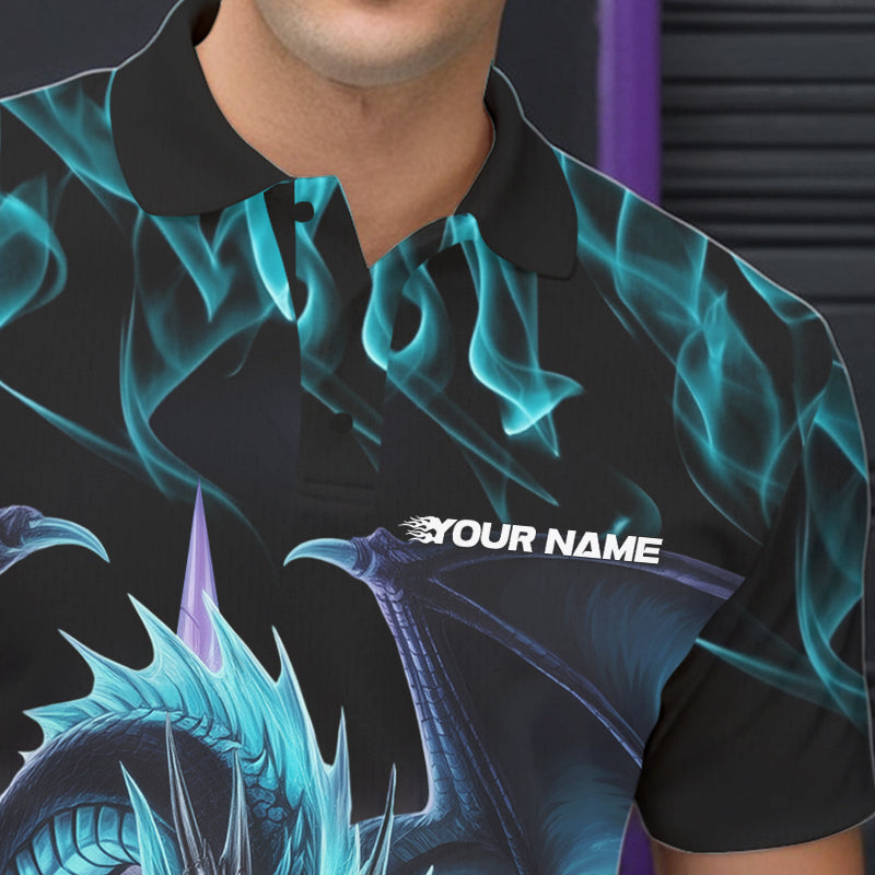 Custom Blue Flame Dragon Bowling Polo Shirts For Men, Dragon Bowling Team Jerseys IPHW8959
