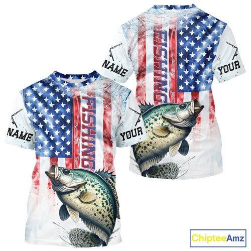 Custom Patriotic Crappie US Flag Fishing T-Shirt, Crappie Fishing Jersey IPHW9200