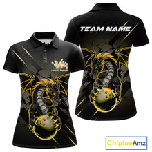 Load image into Gallery viewer, Custom Glowing Yellow Dragon Bowling Team Polo Shirts For Women, Dragon Bowling Jerseys IPHW9540