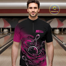 Load image into Gallery viewer, Custom Black And Pink Flame Bowling Quarter-Zip Shirts For Men, Team Bowling League Shirt IPHW9777