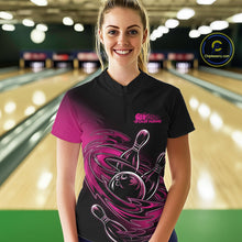 Load image into Gallery viewer, Custom Black And Pink Flame Bowling Women Quarter-Zip Shirts, Team Bowling League Shirt IPHW9777