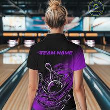 Load image into Gallery viewer, Custom Black And Purple Flame Bowling Women Quarter-Zip Shirts, Team Bowling League Shirt IPHW9778