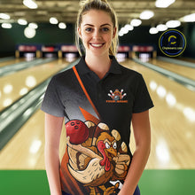Load image into Gallery viewer, Custom Funny Orange Turkey Bowling Team Women Polo Shirts, Thanksgiving Bowling Shirt IPHW9783
