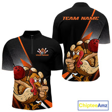 Load image into Gallery viewer, Custom Funny Orange Turkey Bowling Team Men Quarter-Zip Shirts, Thanksgiving Bowling Shirt IPHW9783