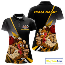Load image into Gallery viewer, Custom Funny Yellow Turkey Bowling Team Women Polo Shirts, Thanksgiving Bowling Shirt IPHW9784
