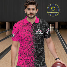 Load image into Gallery viewer, Custom Black And Pink Splatter Bowling Ball Pattern Bowling Team Polo Shirts For Men IPHW9789