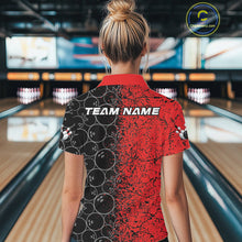 Load image into Gallery viewer, Custom Black And Red Splatter Bowling Ball Pattern Bowling Team Polo Shirts For Women IPHW9790