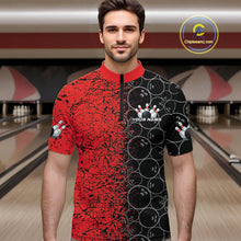 Load image into Gallery viewer, Custom Black And Red Splatter Bowling Ball Pattern Bowling Team Quarter-Zip Shirts For Men IPHW9790