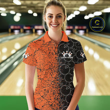 Load image into Gallery viewer, Custom Black And Orange Splatter Bowling Ball Pattern Bowling Team Polo Shirts For Women IPHW9791