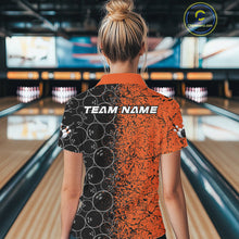 Load image into Gallery viewer, Custom Black And Orange Splatter Bowling Ball Pattern Bowling Team Polo Shirts For Women IPHW9791