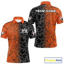 Load image into Gallery viewer, Custom Black And Orange Splatter Bowling Ball Pattern Bowling Team Polo Shirts For Men IPHW9791